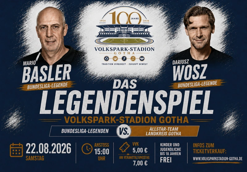 Das Legendenspiel am 22. August 2026 im Volkspark-Stadion Gotha